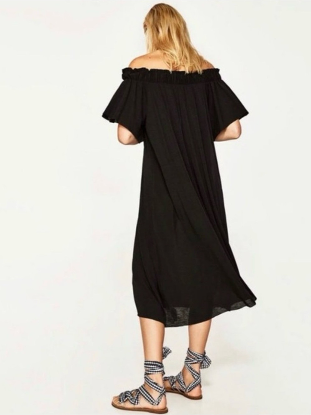 New Zara Off The Shoulder Black Midi Dress
